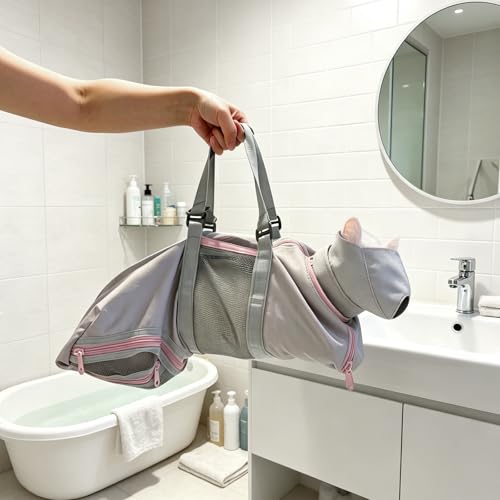 Image of Cinf Cat Nail Clipping Cleaning Grooming Restraint Bag (Free Muzzle) No Scratching Biting for Bathing Nail Trimming Injecting Examining((Blush Ash,M)