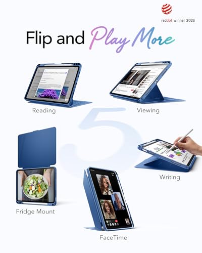 Image of ESR for iPad Air 11 Inch Case M4 /M3 /M2 (2026 /2025 /2024), iPad Air 5th /4th Gen Case (2022 /2020), Vertical Stand Cover with Pencil Holder, Ultra-Stable Cover, Multi Stand Angles, Flip Series, Blue