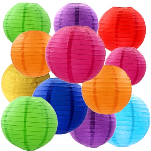 We Moment Zone Lot de 16 Lanterne en Papier Multicolores Décoration, Lanternes en Papier Rondes colorées pour l'anniversaire, Mariage, décoration de Plafond...