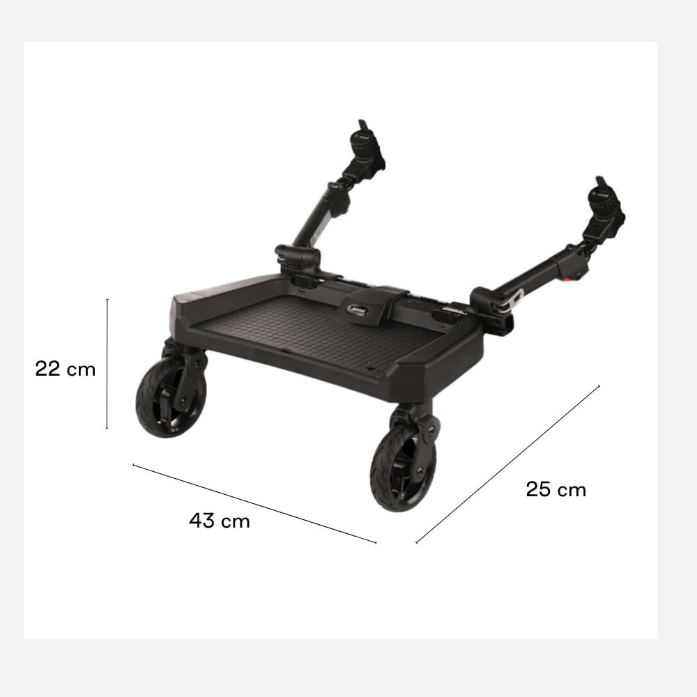 Jané Go Up Surfer Plataforma Universal Carrito Bebé, Hasta 20 kg, Plegable sin Desinstalar, Ruedas 360°, Base Antideslizante, Negro