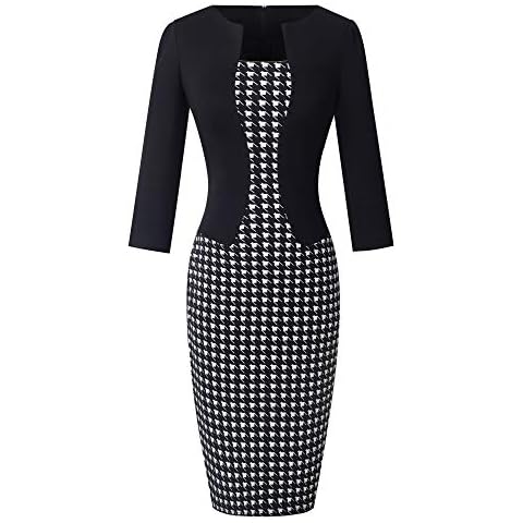 HOMEYEE Vintage Colour Block Pencil Dress Cover