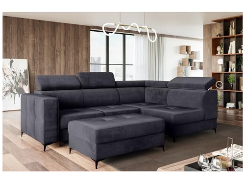 MEBLINI Schlafcouch mit Bettkasten - Ecksofa mit Schlaffunktion - Sofa mit Relaxfunktion und Kopfstützen - Couch L-Form - Eckcouch - Wohnlandschaft - Dorian - 263x232x89cm Rechts - Dunkelgrau Samt
