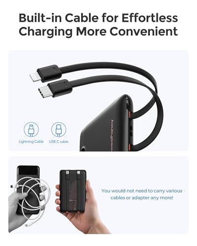 WeeFancy Mini Portable Charger with Built-in Cables 22.5W Fast Charging Power Bank USB-C Small Battery Pack 10000mAh Travel Essential Slim Battery for iPhone 17/16/15/14, Samsung 25/24, and More - Image 4