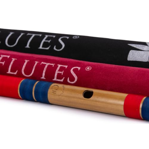 Image of Radhe Flutes Bamboo Bansuri C Sharp Right Handed Middle Octave (18 inch) With Hard Cover (Beige Flute With Dark Blue & Red Threads)