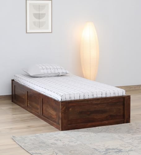 Image of Solid Wood Single Diwan Bed Cot for Bedroom | Guest Room | Living Room | Hall with Storage Box (Single Size, Teak Finish, 1 Piece)