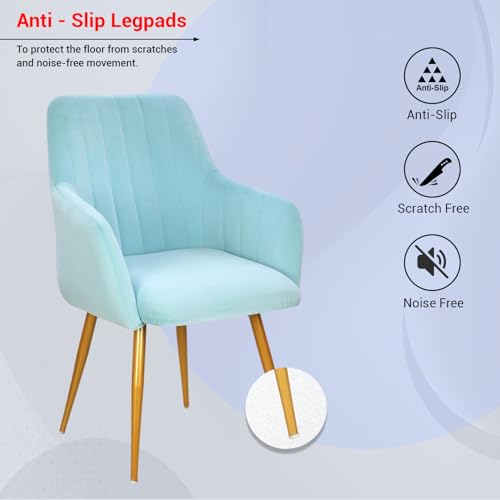 Image of Taboo Velvet Dining Chair Set of 2 | Upholstered Accent Arm Chairs | Soft Cushioned Seat with Backrest | Modern Velvet Fabric Chairs with Metal Legs | Living Room, Bedroom, Cafe & Restaurant | SkyBlue