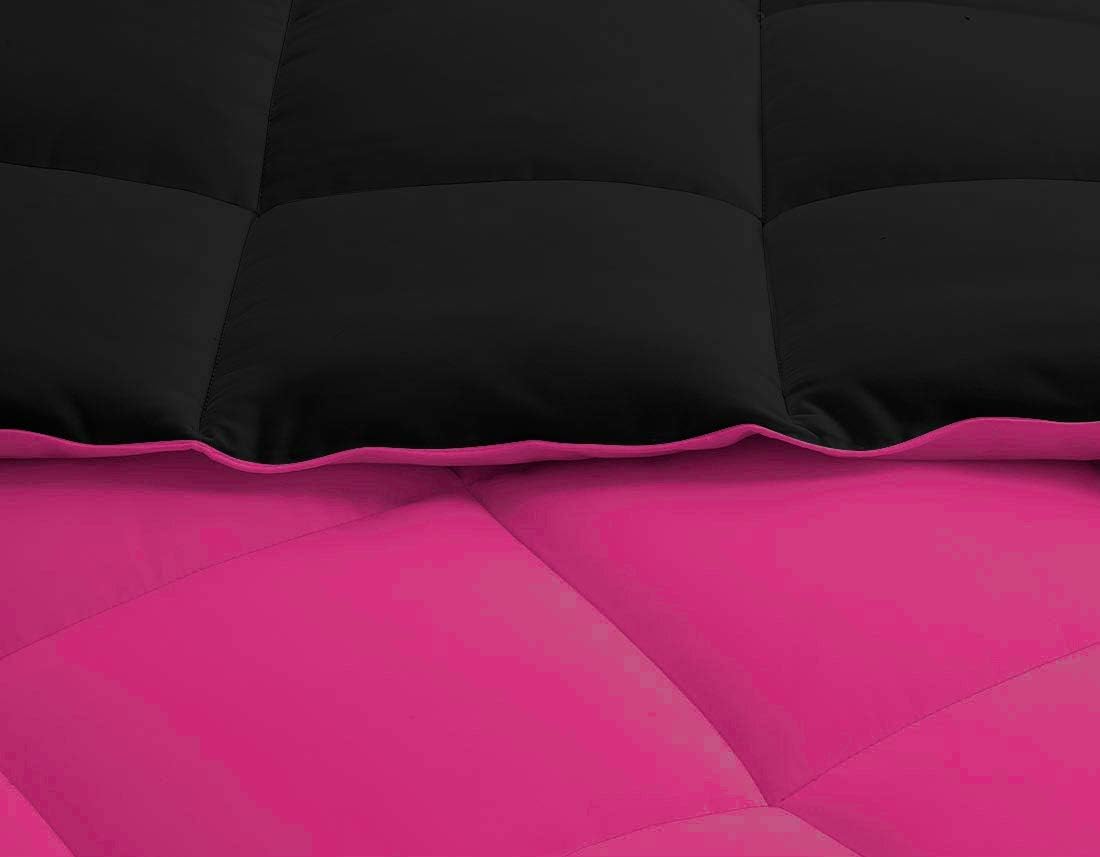 Hot Pink & Black Reversible Down Comforter Set 1000 TC 3 Piece Egyptian Cotton 500 GSM Comforter Set (Comforter + 2 Pillowcases) Queen