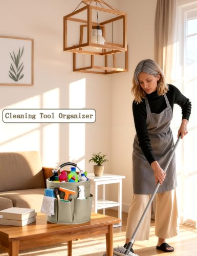 Image of Cleaning Caddy with Handle, for Cleaning Supplies Organizer Bucket | Foldable Storage Tote with 6 Pockets,17L Large Capacity Basket for Household Organizer,Laundry Room,Bathroom & Home