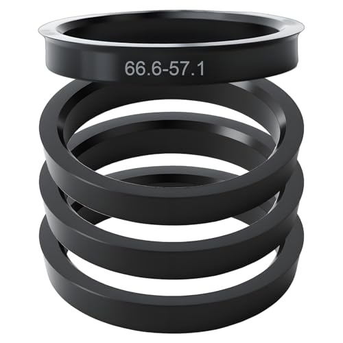 Anrbb 4 Piezas Anillos Centradores 66.6 a 57.1, Anillo Centrador Llanta de Plástico Negro, Adaptador para Llantas y Bujes, Anillos de Centrado Universales, Compatibles con Diferentes Modelos de Coche