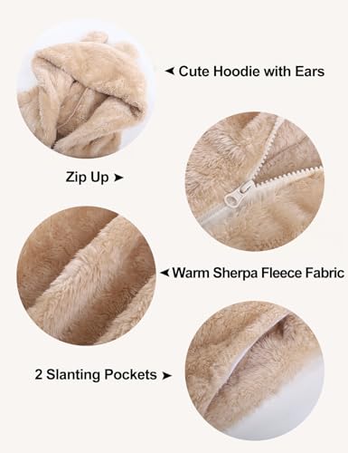 Kissonic Women's Onesies Pajamas Sherpa Fleece One Piece Romper Zipper Cute Hooded Jumpsuit Pajama Loungewear4