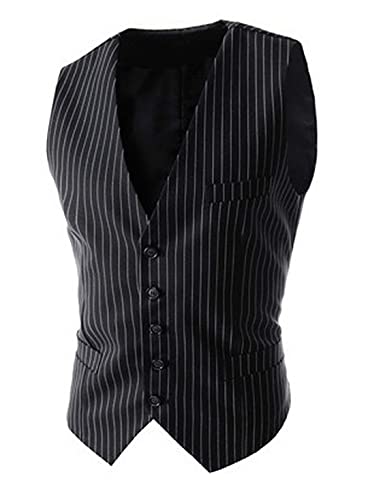 Mens Suit Vest Formal Casual Slim Fit Business Jacket Vest Stripe Single Breasted Waistcoat3