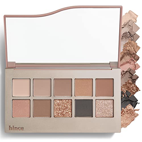 HINCE New Depth Eyeshadow Palette #The Narrative - 10 Colors Eyeshadow Palette, Ash Brown & Muted Gray, Highly-Pigmented, Nudes Warm Neutral Smoky Eye Makeup, Eye Primer, Matte, Shimmer, Glitters