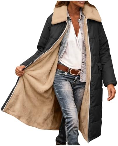 Long Puffer Coat Women Oversized Shearling Fleece Lined Jackets 2025 Winter Fashion Clothes Lapel Zipper Overcoat