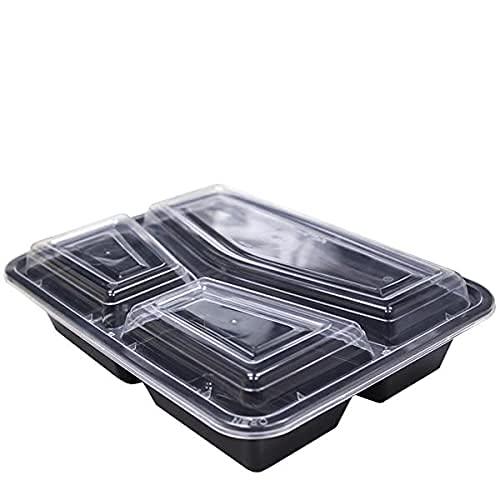 Hyper Mart [10 Pack 3 Compartment BPA Free Reusable Meal Prep Plastic Food Storage Containers with Airtight Lids-Microwavable, Freezer and Dishwasher Safe-Stackable Bento Lunch Boxes (3 Compartments)