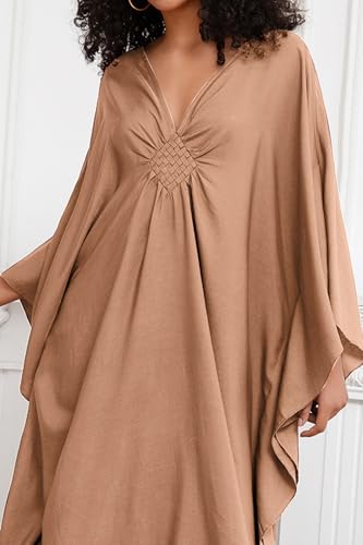 Vestido caftán bohemio monocolor de talla única holgada y bata ligera suave 5