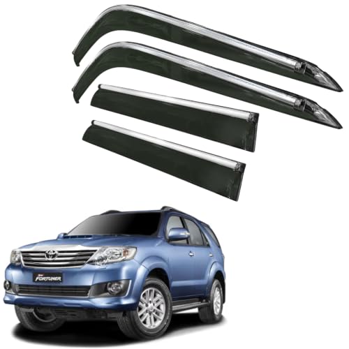 Image of CAR SAAZ Side Door Visors for Fortuner (2009-2016) (Set of 4Pcs) | Smoke Finish Chrome Lined Rain Guards, Polycarbonate