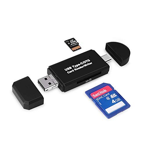 KLJ Lecteur de Carte SD,Lecteur de Carte Micro SD/TF Compact Flash avec Adaptateur mâle Type C/Micro USB USB 3 en 1 et Fonction OTG Lecteur de Carte mémoire Portable pour&PC,Ordinateur Portable Cover