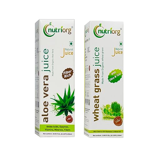Image of Nutriorg Aloe vera and Wheatgrass Juice, Detoxification,Boosts Immunity (Pack of 2 * 250ml)