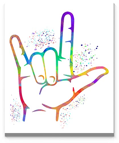 Póster impreso sin marco con texto en inglés 'I Love You ASL', con cita de lenguaje de señas americano, acuarela sobre señal de mano blanca, 14 x 11 pulgadas, ideal para oficina, lugar de trabajo,