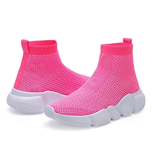 Yavy Girls Pink Sneakers Kids Running Shoes For Girls Slip On Sneakers Lightweight Summer Walking Shoes Kids School Shoes Knit Sock Sneakers For Girls Tennis Shoes Size 1 Pink 054-32 #TOP4