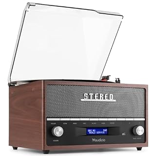Audizio Frisco Platine Vinyle Bluetooth avec Radio Dab+ Intégrée – Marron, Radio Dab+ et FM avec Haut-Parleur Intégré, 33, 45, 78 Tours, Idéale pour écouter Vos vinyles préférés - Les Beatles, Paul McCartney, John Lennon, RIngo Starr, George Harrison
