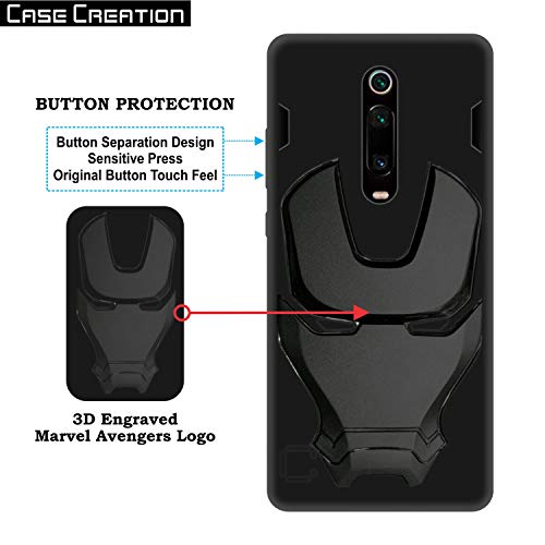 Image of COVERLY Official 3D Touch Feel Trending Real Hero Avenger Logo Mask Soft Rugged Grip Iron Man Super Power Cartoon Movie Silicone Matte Strong Back Cover for Xiaomi Redmi K20 Pro - Black
