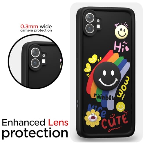 Image of Pikkme Back Cover for Nothing Phone 1 | Soft Silicone| Cute Rainbow Smile & 3D Cartoon Flower Design | Shockproof Raised Camera Protection Bumper Case (Black)