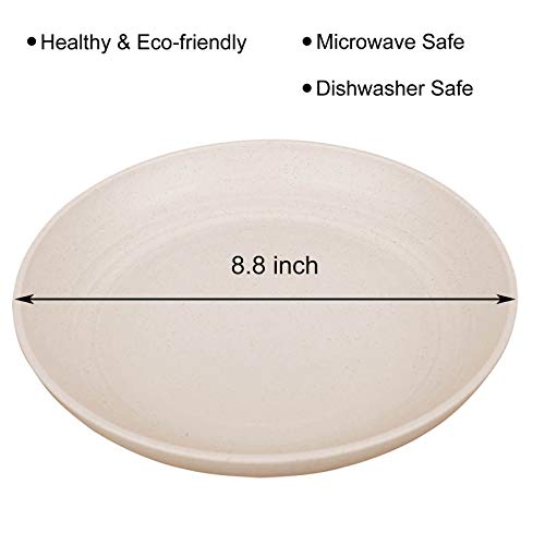 Luckyzone 8.8 Inches Unbreakable Wheat Straw Plates - Reusable Plate Sets Of 4 For Kitchen Dinner Lunch Dishes - Dishwasher & Microwave Safe - Healthy, Bpa Free & Eco-Friendly (Beige) #TOP1
