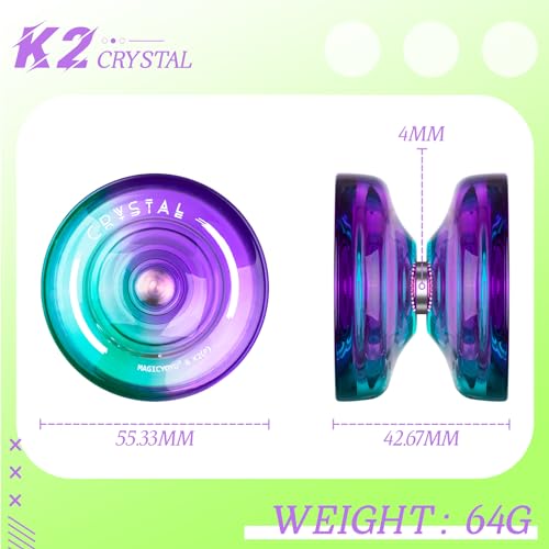 Image of MAGICYOYO K2 Responsive Yoyo for Kids Beginners Yo-Yo with 2 Yo yo Gloves, 2 Yo Yo Bags, 12 Yo yo Strings (Crystal Black +Green Purple)