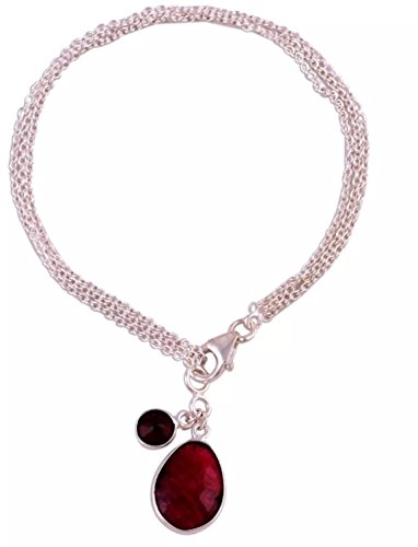 Silver Tree 925Pure 925 Sterling Silver Ruby and Garnet Gemstone Bracelet | Handcrafted bead bracelet with natural ruby and garnet and sterling silver elements | ST729