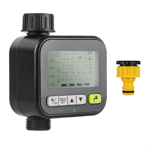 Fauhapyway Temporizador de agua digital, temporizador de riego inteligente con sensor de lluvia, programación automática de riego para riego de manguera de jardín (negro)