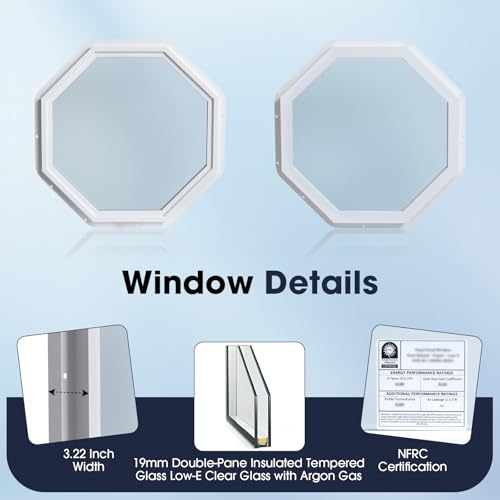 Ventana octogonal de vinilo con vidrio templado de baja emisividad de 18x18 4