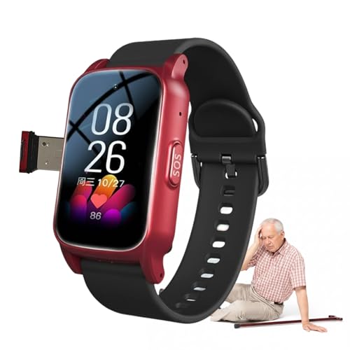 VCYEX Reloj Localizador Personas Mayores, Personas Mayores, Alzheimer, Botón SOS, Detector Caída, con Letras Grandes, Videollamadas, Localizador Personas MayoresRed,1.25 * 0.57 * 2.22inch
