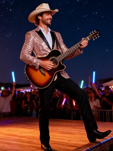 Image of Barry.Wang Mens Sequins Blazer Sparkle Dress Suit Jacket Cocktails Shiny Metallic Disco Dance Party Tuxedo Homecoming