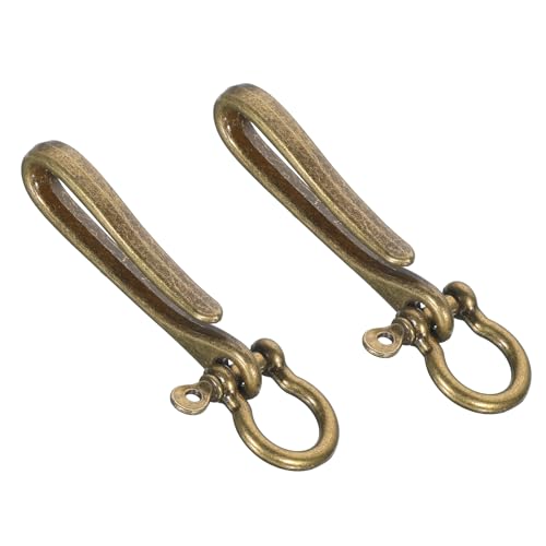 2 Pack Fish Hook Key Chains Solid U Shape Key Ring Vintage Keychain Retro Clip Antique Bronze Keys Chain with Shackle Pocket Clip Fish Hook Design Heavy Duty Keychain for Purse Belt Wallet Women Men