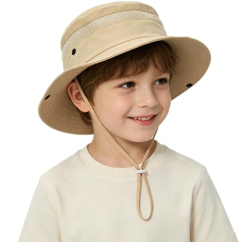 Image of Outdoor Kids Sun Hat for Boys Girls Wide Brim Mesh Bucket Hat UPF 50+ Sun Protection Breathable Summer Fishing Safari Hat