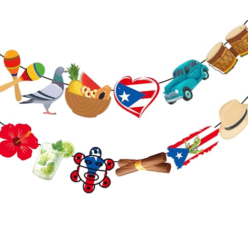 Puerto Rico Party Decorations with Pres-Strung Puerto Rican Banner Puerto Rican Hanging Garland Banner Streamer Frog Cigar Rapper Theme Backdrop Garland Patriotic Festival National Day Supplies