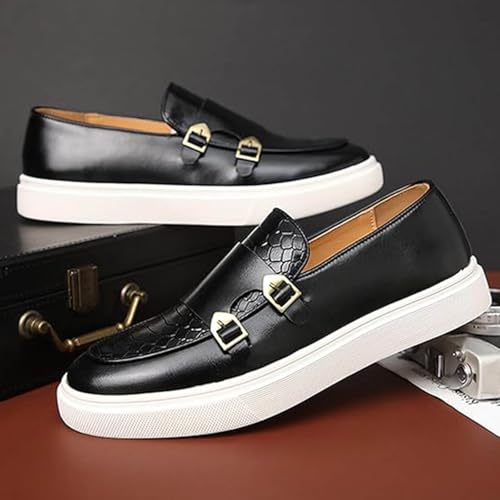 Men's Double Monk Strap Dress Sneakers, Casual Fashion Formal Business Patent Leather Dress Shoes3