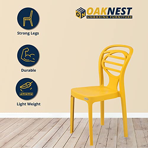 Image of Oaknest Supreme Oak Armless Plastic Dining Chair | Compact & Ergonomic Design for Home, Living Room, Balcony & Outdoor Seating | Color : Royal Yellow, Set of 4