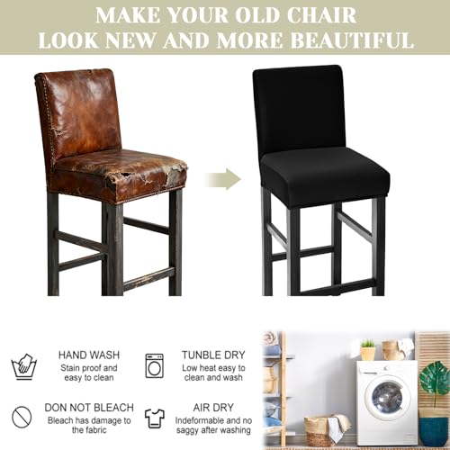 Image of Bar Stool Covers Counter Chair Slipcovers Set of 4,Black | Stretch Barstool Seat Covers,Washable Removable Pub Tall Stool Slipcover,Bar Chair Cover for Kitchen Dining Room Cafe