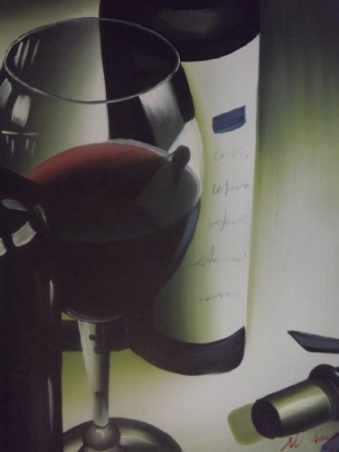 Peinture à l'huile bouteille verre de vin rouge toile cadeau œnologie