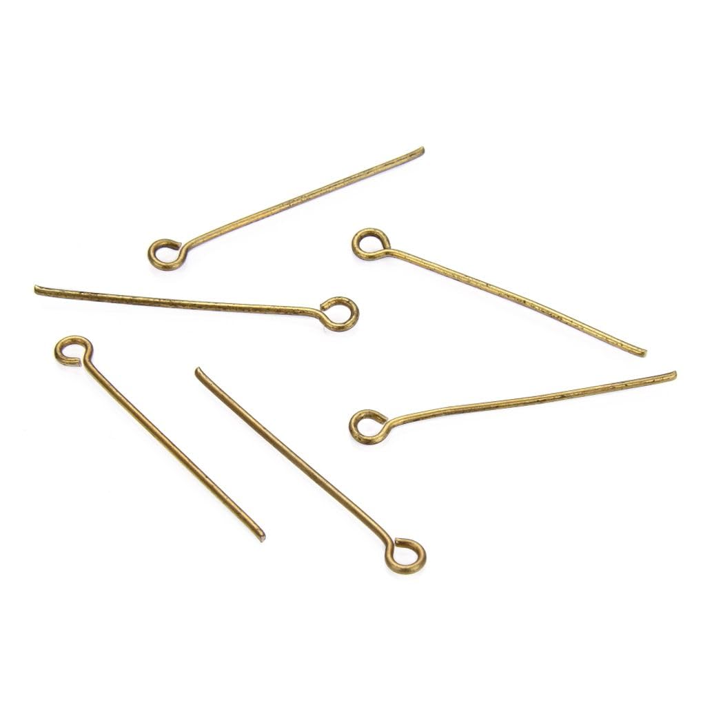 Adabele 200pcs Raw Brass 35mm Eye Pins (Wire 0.8mm/0.03 inch/20 Gauge) No Plated/Coated for Jewelry Beading Craft Making CX66-35