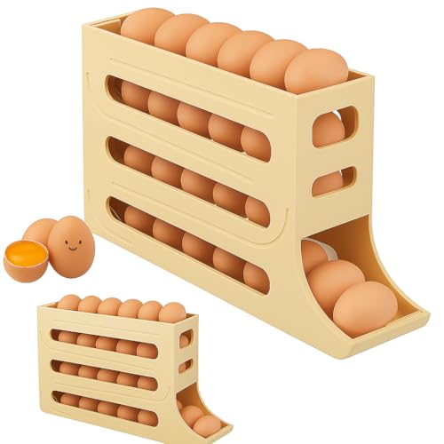 Egg Rack, Can Hold 30 Eggs, Automatic Rolling Egg Rack is Designed for Refrigerator,Stackable and Space-Saving,Suitable for Kitchen Refrigerator Tabletop Organization