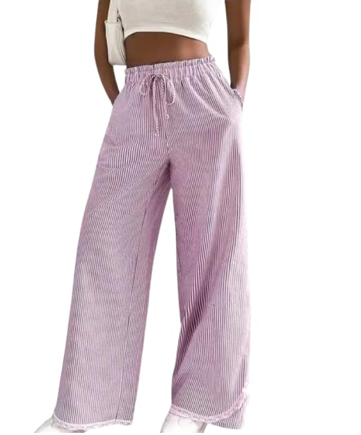 Summer Pants for Women | Casual Pajama Pants Elastic High Waist Wide Leg Lounge | Pj Bottoms Sleepwear.-picture-49
