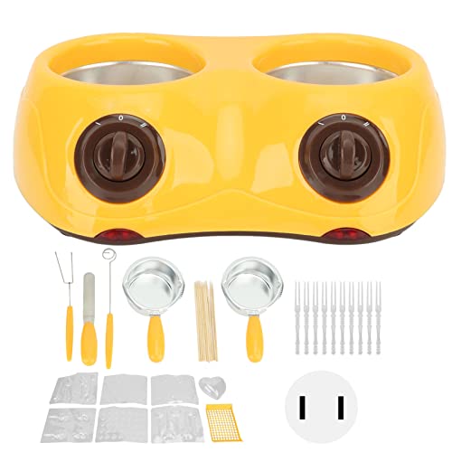 Jeanoko Chocolate Melting Pot Electric Chocolate Fondue Melting Machine with Double Pot Kitchen Tool Mini Fondue Candy Maker (Yellow)