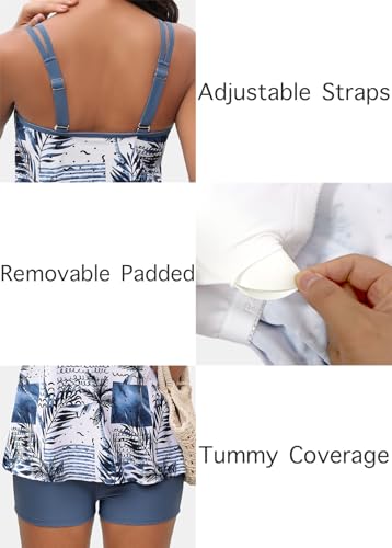 Image of ROSEWE 2025 Tankini Swimsuits for Women, Two Piece Bathing Suits with Shorts, Modest Tank Top Swim Dress