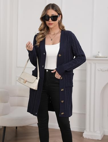 Image of Womens Cardigan Sweaters Cable Knit Sweater 2026 Fall Winter Chunky Open Front Button Down Coats with Pockets