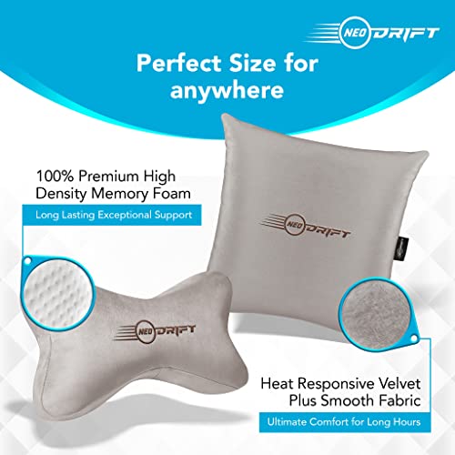 Image of Neodrift 'Neo-Kit Combo' - (Colour - Beige)(2 Neck Cushions, 2 Square Pillows) | Neck & Back Rest Support Cushion Memory Foam Pillow for Neck, Head, Shoulder & Back Pain-Relief for Car Seat