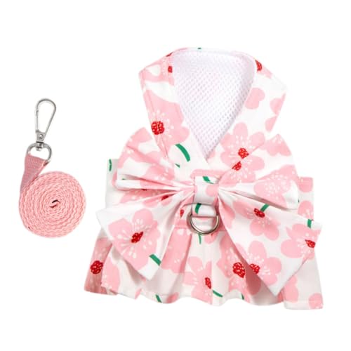 DEARMAMY 犬用ドレス 花柄:犬用ハーネスドレス - 夏用のかわいいペット服 - 猫や子猫の小動物用蝶結び飾り付きメスの子犬用服 (m)