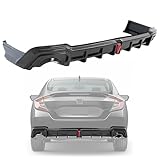JMTAAT Rear Bumper Diffuser Compatible with 2022-2024 Honda Civic 11th Gen 4 Door Sedan Shark Fin Bumper Lip w/LED Brake Light Corner Spats